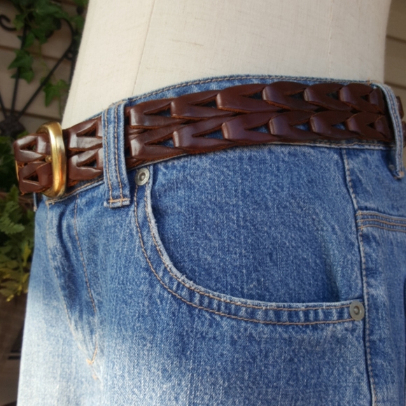 LIMITED ♡ Gorgeous Vintage Soft Genuine Brown Interwoven Design Leather Belt M - Picture 11 of 17